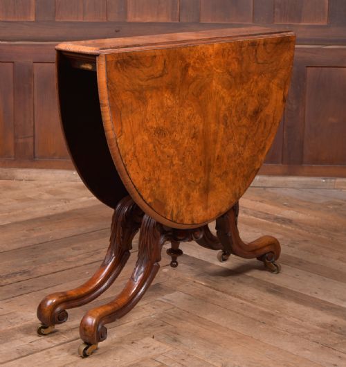 Unusual Victorian  Burr Walnut Drop Lead Table