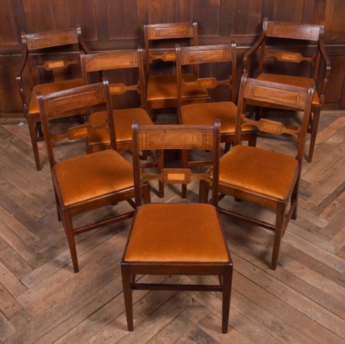 Set of 8  19th Century Inlaid Mahogany Dining Chairs