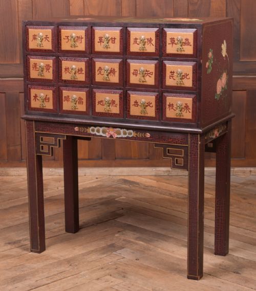 Painted Chinese Apothecary Chest on Stand