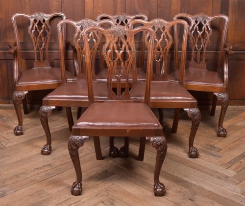 Fantastic Set of 6 Carved Mahogany Chippendale Style Dining Chairs