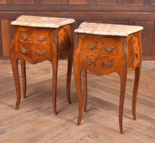 Pair of Edwardian French Marble Top Bedside Cabinets
