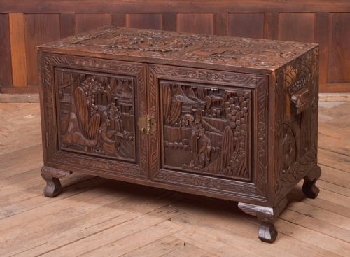 Chinese Carved Camphor Wood Cabinet