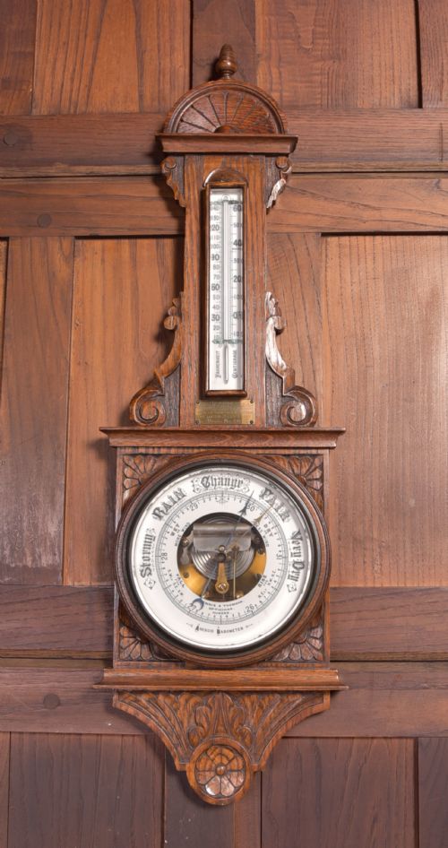 Edwardian Oak Aneroid Barometer