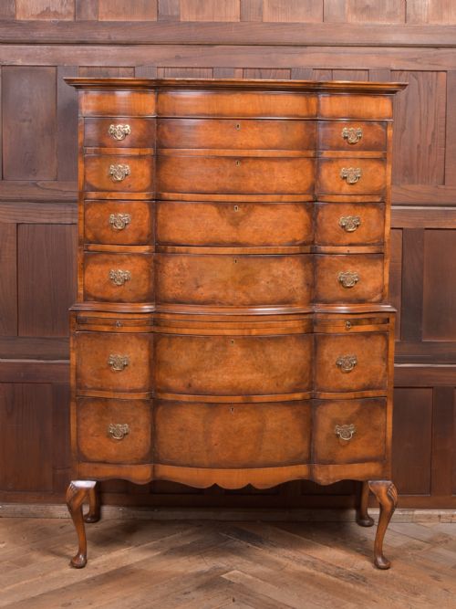 Burr Walnut Serpentine Chest on Chest