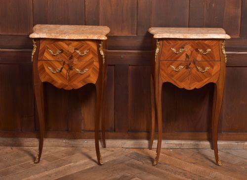 Pair of Marble Top Bedside Cabinets