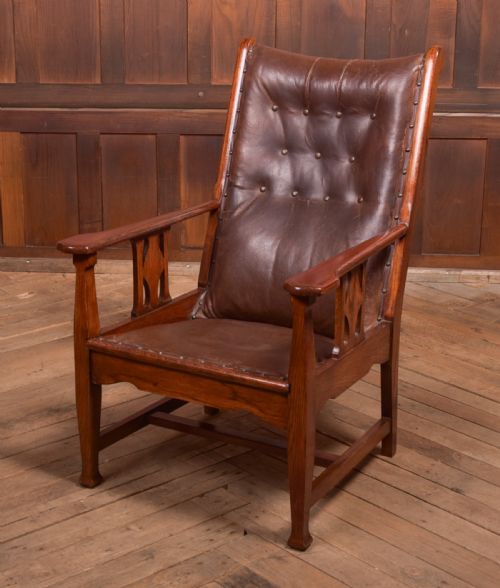 Arts & Crafts Oak Leather Chair