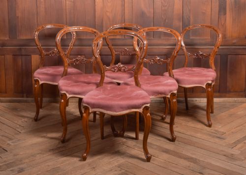 Set of 6 Victorian Walnut Balloon Back Chairs