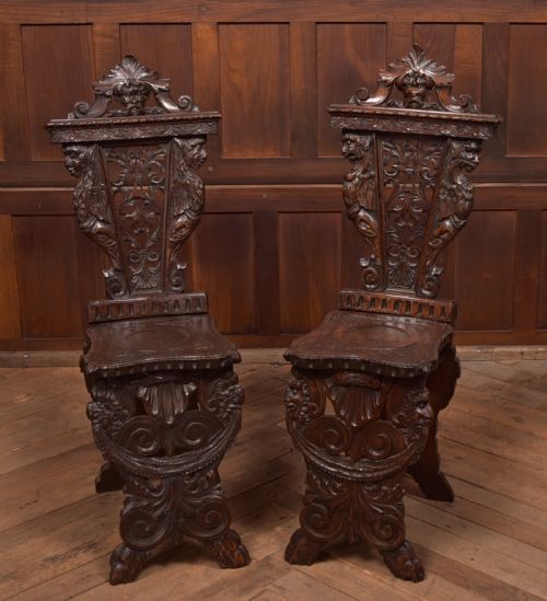 Pair of Italian Carved Hall Chairs