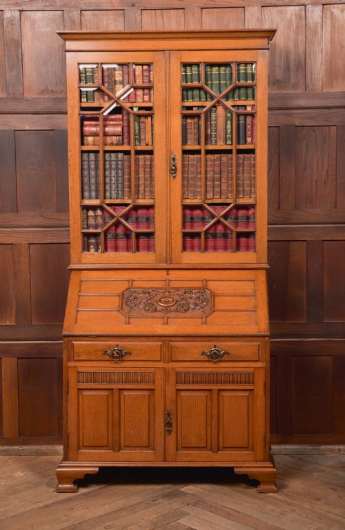 Edwardian Oak Bureau Bookcase