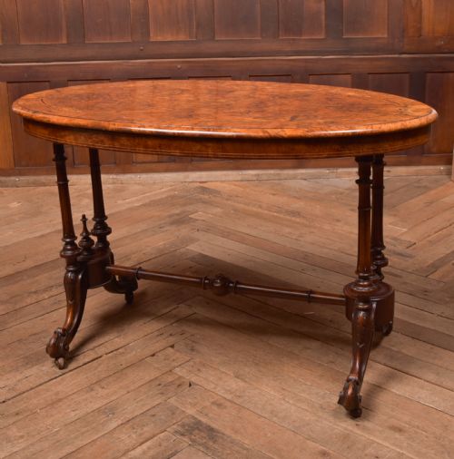 Victorian Burr Walnut Oval Stretcher/ Side Table