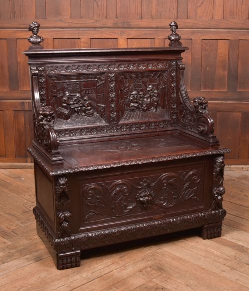 Oak Carved Monks Bench