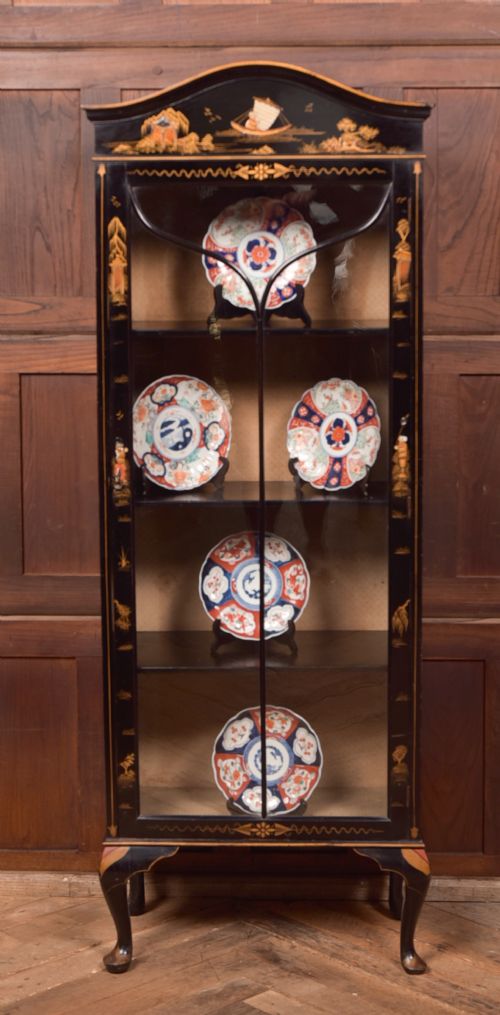 Edwardian Black Lacquer Chinoiserie Cabinet