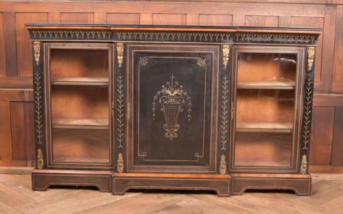 VICTORIAN EBONIZED BREAKFRONT CREDENZA DISPLAY CABINET - ADDITIONAL PHOTO 1