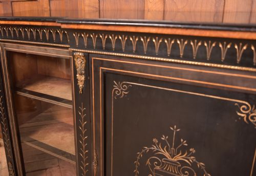 VICTORIAN EBONIZED BREAKFRONT CREDENZA DISPLAY CABINET - ADDITIONAL PHOTO 2