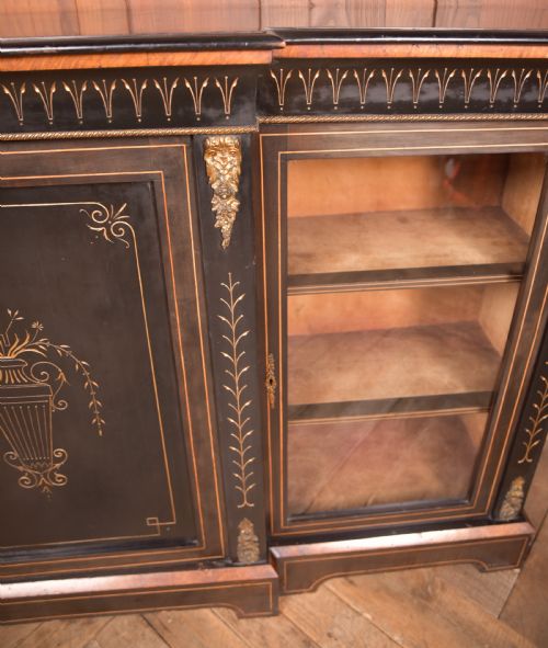 VICTORIAN EBONIZED BREAKFRONT CREDENZA DISPLAY CABINET - ADDITIONAL PHOTO 3