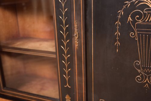 VICTORIAN EBONIZED BREAKFRONT CREDENZA DISPLAY CABINET - ADDITIONAL PHOTO 6