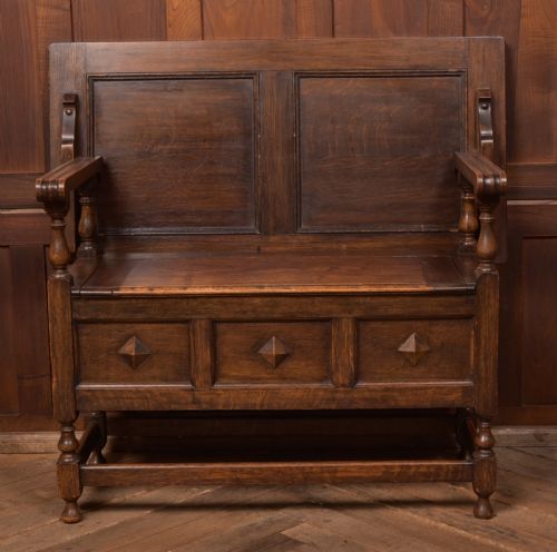 Edwardian Oak Monk's Bench / Hall Seat