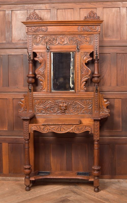 Victorian Green Man Oak Hall Stand