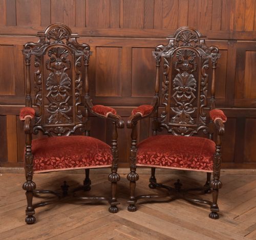 Pair of Victorian Oak Arm Chairs