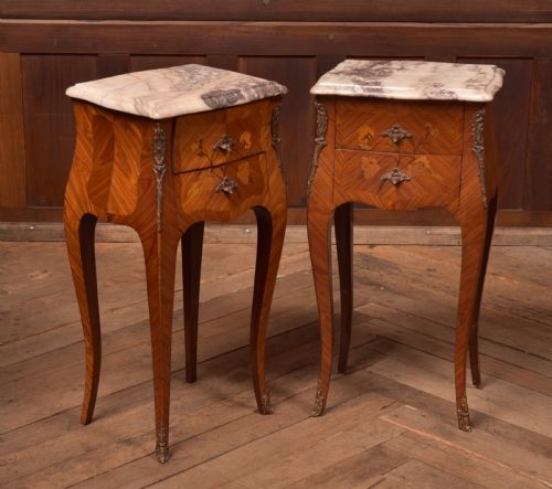 Pair of Marble Top Bedside Cabinets