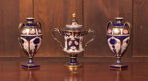 Set of 3  Royal Crown Derby Imari Vases