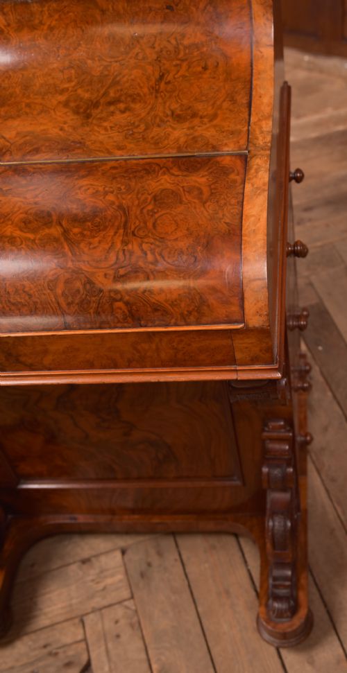 VICTORIAN BURR WALNUT PIANO TOP DAVENPORT - ADDITIONAL PHOTO 3