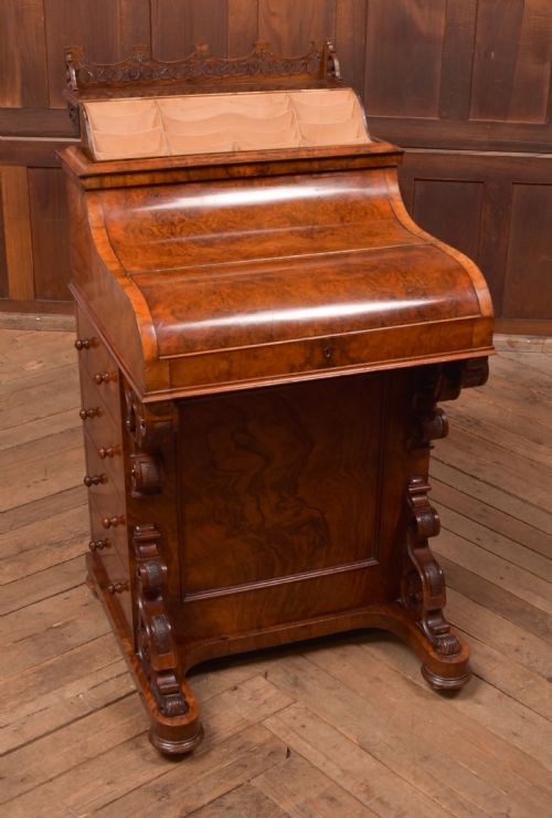 VICTORIAN BURR WALNUT PIANO TOP DAVENPORT - ADDITIONAL PHOTO 10