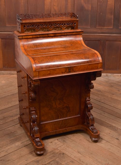 VICTORIAN BURR WALNUT PIANO TOP DAVENPORT - ADDITIONAL PHOTO 11
