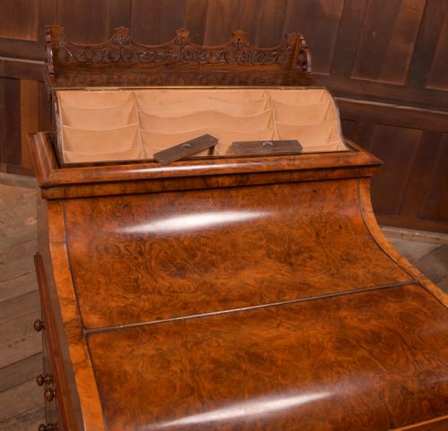 VICTORIAN BURR WALNUT PIANO TOP DAVENPORT - ADDITIONAL PHOTO 13