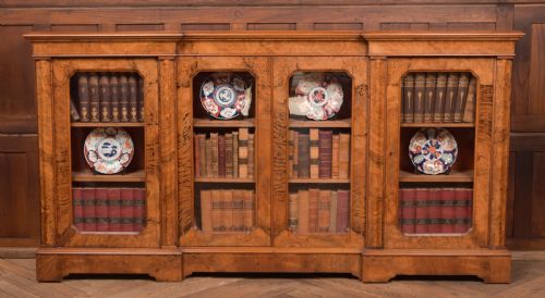 Victorian Walnut Breakfront Bookcase