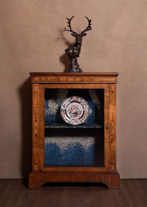 Victorian Marquetry Inlaid Walnut Pier Cabinet