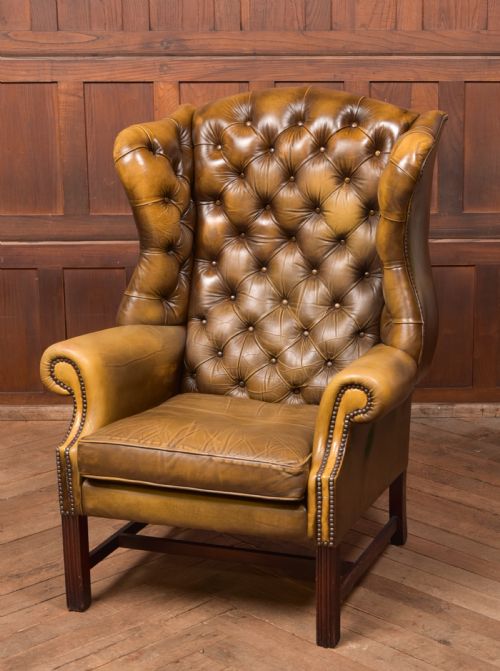 Olive Green Chesterfield Wing Back Chair