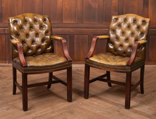 Pair of Olive Green Chesterfield Armchairs