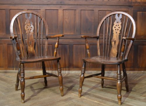 Pair of Oak Wheel Back Chairs