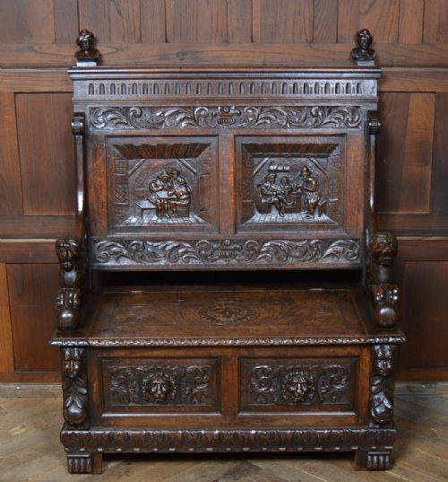 Victorian Oak Settle / Hall Seat / Monks Bench