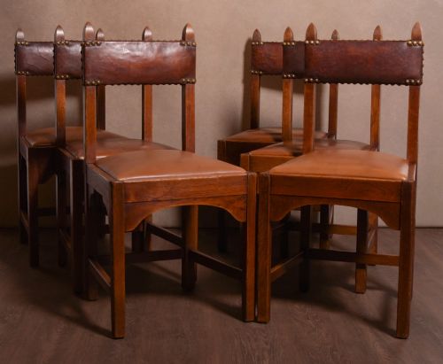 Set of 6 Arts and Crafts Oak Chairs
