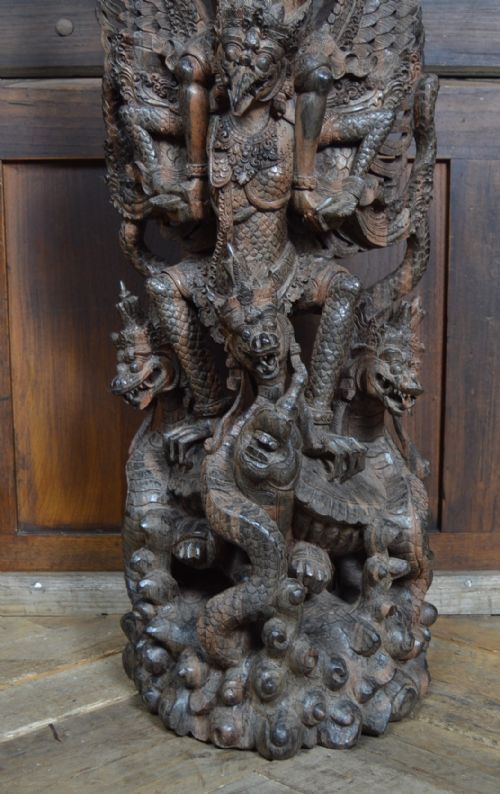 INDONESIAN HARDWOOD FIGURE OF VISHNU GARUDA AND DRAGONS - ADDITIONAL PHOTO 1