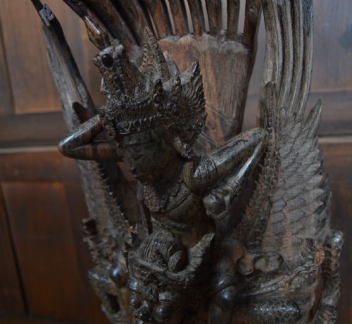 INDONESIAN HARDWOOD FIGURE OF VISHNU GARUDA AND DRAGONS - ADDITIONAL PHOTO 9