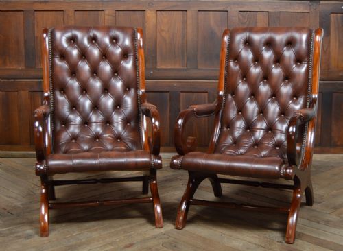Pair of Mahogany Chesterfield Slipper Chairs