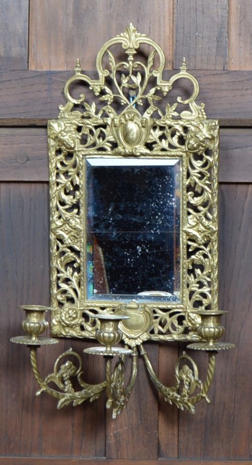 Edwardian Brass Mirrored Wall Sconce