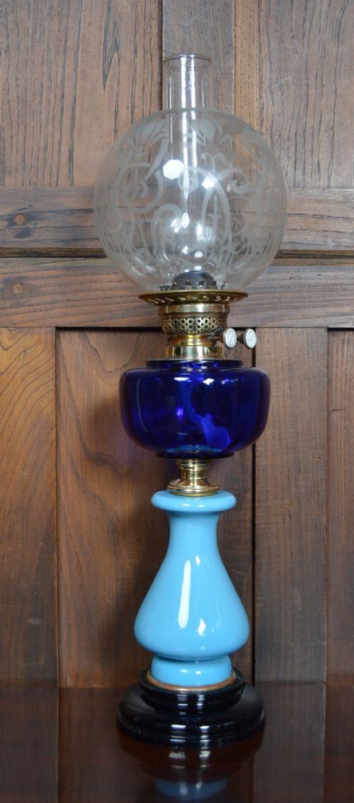Blue Victorian Oil/ Paraffin Lamp