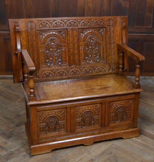 Edwardian Oak Monk's Bench / Hall Seat/ Settle