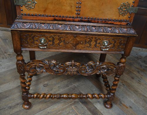 JACOBEAN STYLE LEATHER AND OAK CABINET - ADDITIONAL PHOTO 5