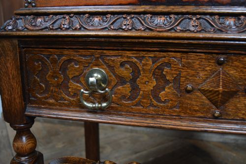 JACOBEAN STYLE LEATHER AND OAK CABINET - ADDITIONAL PHOTO 7