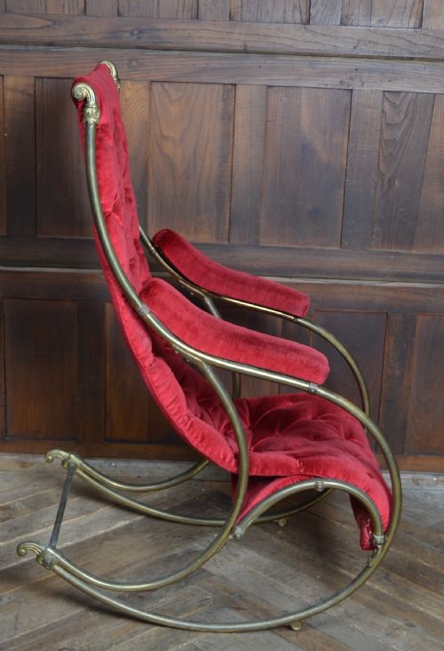 EDWARDIAN BRASS ROCKING CHAIR - ADDITIONAL PHOTO 3