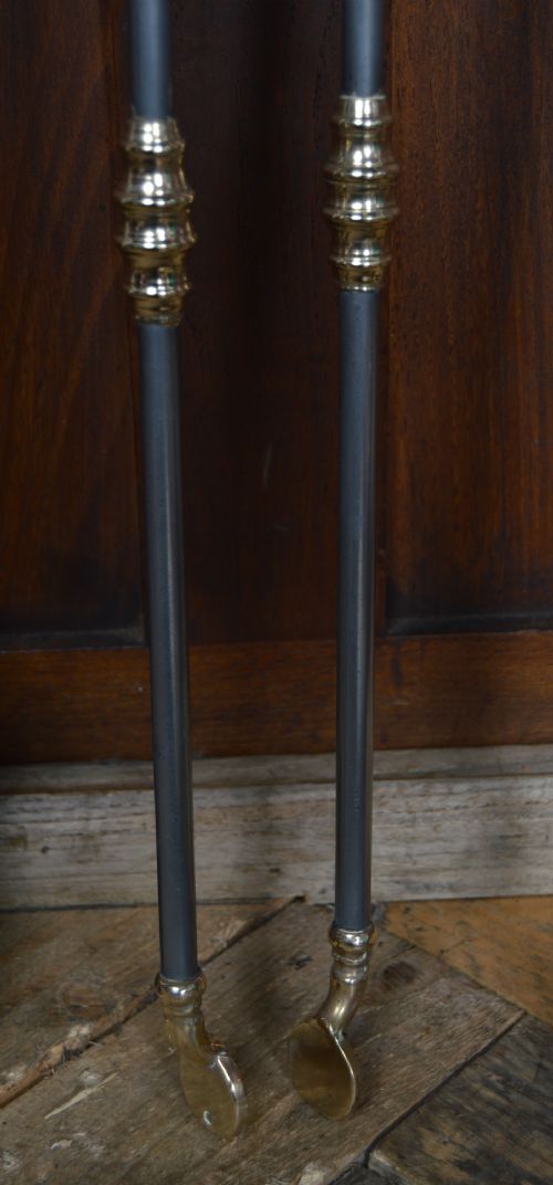 SET OF EDWARDIAN BRASS STEEL FIRE IRONS - ADDITIONAL PHOTO 5