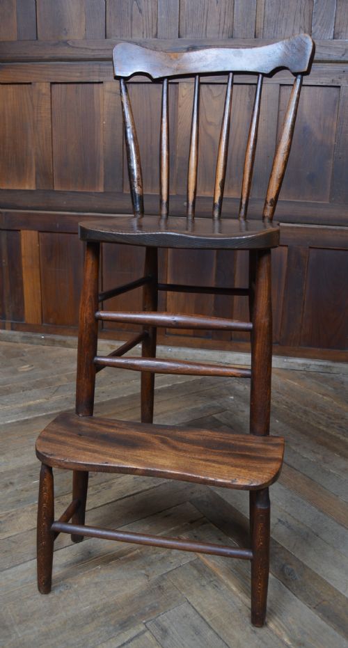 EDWARDIAN ELM BEECH WOOD HIGH CHAIR - ADDITIONAL PHOTO 3