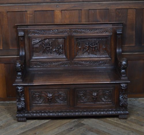 victorian oak monk bench - CATEGORY: ANTIQUE FURNITURE - DATED VICTORIAN