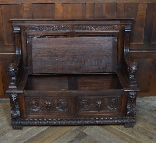 VICTORIAN OAK MONK BENCH - ADDITIONAL PHOTO 6