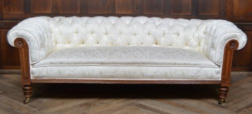 Victorian Oak Damask Sofa